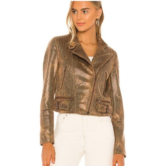 Free People We the Free Fenix Snake Skin Vegan Leather Moto Jacket Distress M - Picture 1 of 13